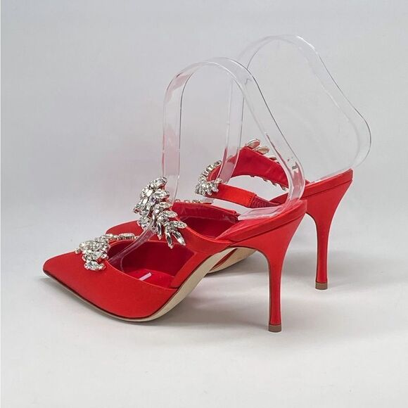 Manolo Blahnik Lurum 90MM Embellished Satin Mules size 36 - Picture 8 of 14